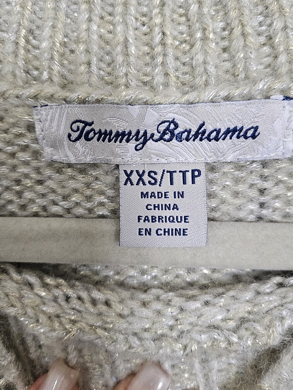 Tommy Bahama Womens XXS Ivory Metallic Knit Sweater Diamond Pattern Pullover. - Picture 6 of 8
